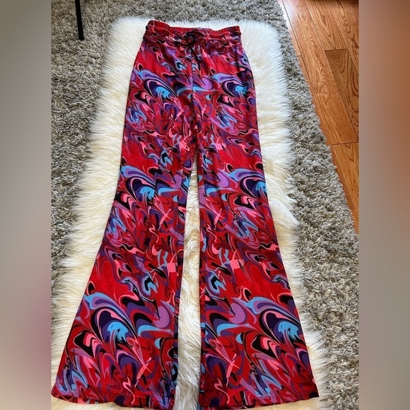 Red & Blue Abstract Print Flare Pants - Picture 1 of 1